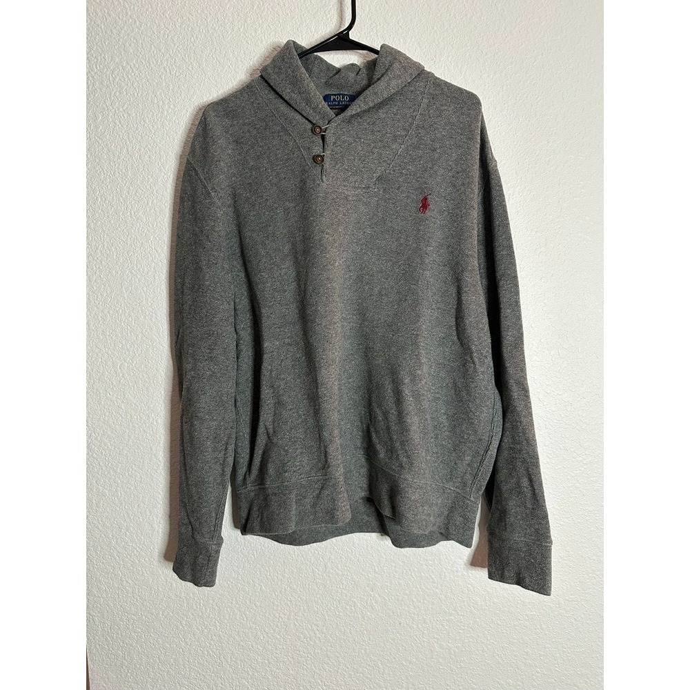 Polo Ralph Lauren Mens Shawl Collar L Button Sweatshirt Heather Gray Pony Logo